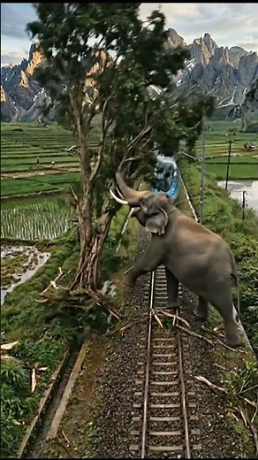 Elephant Clears Fallen Tree Seconds Before Train Arrives | Stunning Realistic Scene