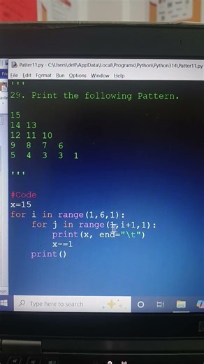29. Python Pattern Program #nitinsir #python #nive #viral #shorts #reels