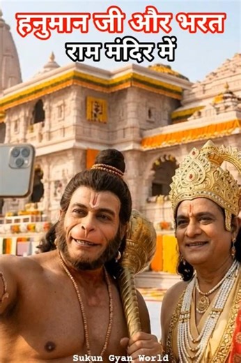 रामायण के हनुमान जी और भरत ai दुनियां में राम मंदिर के आगे सेल्फी लेते हुए #ramayan #bharat #hanuman