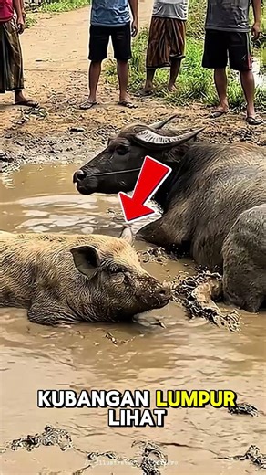 unik! babi ngepet ikut rebahan bareng kerbau di kubangan #shortsfeed #babingepet #viralvideo