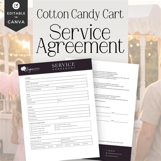 Cotton Candy Cart Agreement Contract, Scope of Services, Cotton Candy Services Contract Forms, Service Agreement - CC001 - Etsy