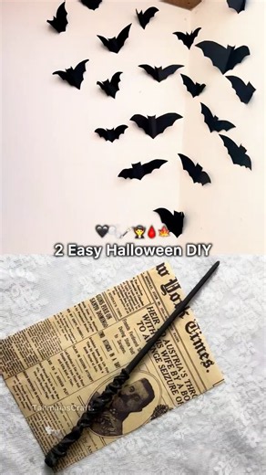 2 Easy Halloween & autumn DIY 🦇| DIY Harry Potter wand & Easy paper bat for Halloween decoration📌