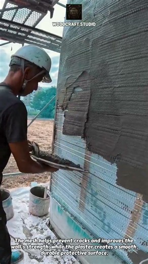 Wall Insulation Mesh Plastering Process #Construction #BuildingTech #DIYBuild