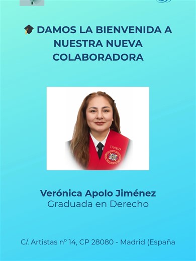 🎓 Nueva colaboradora Zen-Legal Madrid Verónica Apolo Jiménez Abogada · Extranjería 📍 Madrid Calle Artistas 14, CP 28020 💬 Contacto: Página Zen-Legal ¡Bienvenida al equipo, Verónica! #Extranjería #Madrid #ZenLegal