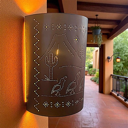 Handmade Punched Tin Wall Sconce Desert Quail Cactus Light Fixture Southwest Decor Indoor Outdoor Southwestern Accent Entryway Illumination - Etsy