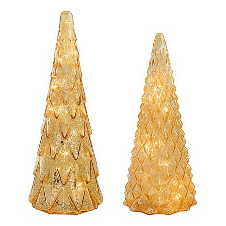 Winter Lane 2-piece Set Twinkle Effect Glass Trees with 6-Hour Timer | HSN
