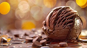 Chocolate Indulgence: A decadent scoop of chocolate ice cream, drizzled with rich chocolate sauce and surrounded by chocolate chips, creates a symphony of textures and flavors. This image evokes a sen