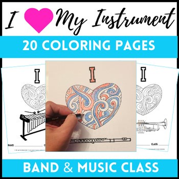 Coloring Page & Binder Cover for Beginning Band & Music - I Love My Instrument