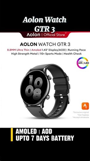 Aolon GTR 3 Smart Watch AOD Amoled Bluetooth Call IP68 #aolon #gtr #maetsuen #shopee #smartwatch