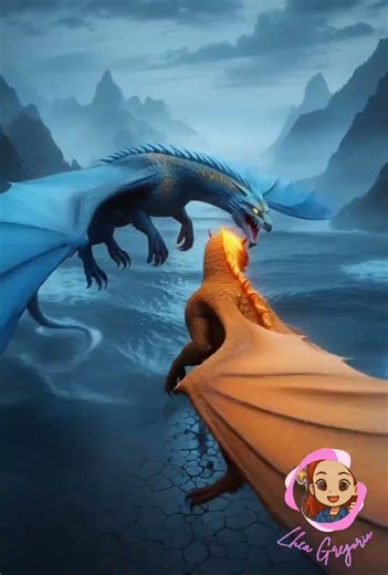 Dragons soar above a raging ocean, chasing and attacking each other in a breathtaking aerial battle.