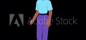 Girl character walking animation, ALPHA channel, transparent background. Animated stock footage, 2d flat cartoon style. Woman walk cycle looped animation Stock Video