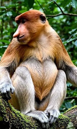 🔥 This is the PROBOSCIS MONKEY — The Big-Nosed Swimmer 🐾✨