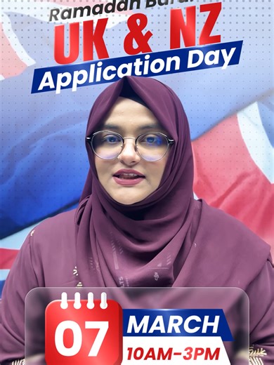 Ramadan Barakah Special ✨ UK & New Zealand Application Day! 🇬🇧 🇳🇿 UK & New Zealand- এ স্বপ্নের পড়াশোনার পথে এবার এক ধাপ এগিয়ে যান। 🤩 📌 রেজিস্ট্রেশন লিঙ্ক: https://forms.gle/NdvxNFiyMqmrWSPHA * 30% Air Fare Support * No File Opening Fees * Free Counselling & Assessment * Instant Application & Offer ৭ই মার্চ | সকাল ১০টা - বিকাল ৩টা 📞 01329719509, 01329719510 📍 Zeenat Center 2, Sector 4, Rajlokkhi, Uttara, Dhaka এই রমজানে দেরি না করে নিজের ভবিষ্যতের জন্য সঠিক সিদ্ধান্ত নিন। আপনার applicatio