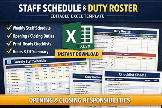 Restaurant Staff Schedule Template | Weekly Duty Roster (excel Spreadsheet) (digital Download) - Etsy UK