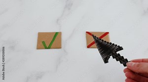 decision taking concept, hand with cursor icon in front of multiple choice selecting the No option with cross sign