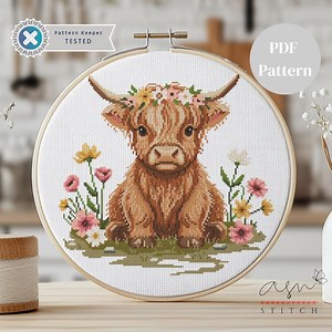 Cute Highland Cow Cross Stitch Pattern, Cross Stitch Western Cow PDF, Wall Art, DIY Handmade - Etsy
