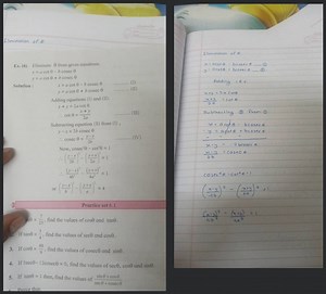 Elimination of \theta.\begin{array}{l}x=a \cot \theta-b \opera... | Filo