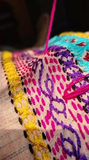 Basic hand embroidery tutorial / running stitch / colourful threads #embroidery #handembroidery