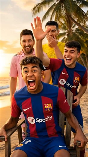 Lamine Yamal Gets Slapped by Messi, Ronaldo & Pedri – Funniest Beach Game Ever 🌊😂