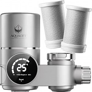 Advanced Faucet Water Filter with LED Indicator & 2-Pack Carbon Fiber Replacement Cartridges – BPA-Free, Leak-Proof, 3 to 6 Month Filtration, Easy Tool-Free Installation
