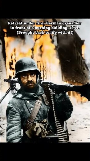 Colorized Historic WW2 Footage: German Grenadier Retreats Past Burning Building – 1944 #WW2 #war
