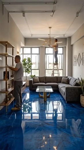 Royal Blue Epoxy Living Room Transformation | Luxury Metallic Floor #epoxyfloor
