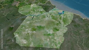 Para - state of Brazil with its capital zoomed on the satellite map of the globe. Animation 3D