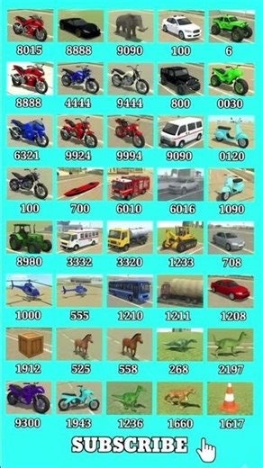 All Vehicle Cheat Codes 🔥 | Bike, Car, Helicopter Codes Full List #indianbike3d #cheatcodes #shorts
