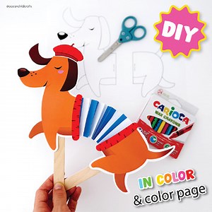 Dancing Dog Craft Pets Activity Cut & Color Puppy Printable Dachshund Template