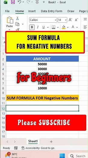 SUM Formula for Negative Numbers in Excel | Excel Tips & Tricks #shorts #excel #sum