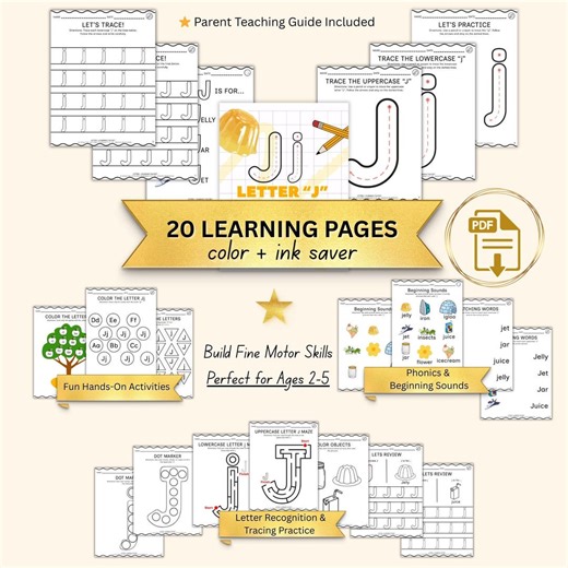 Letter J Worksheets for Preschool | Tracing Printable Ages 2–5 - Etsy