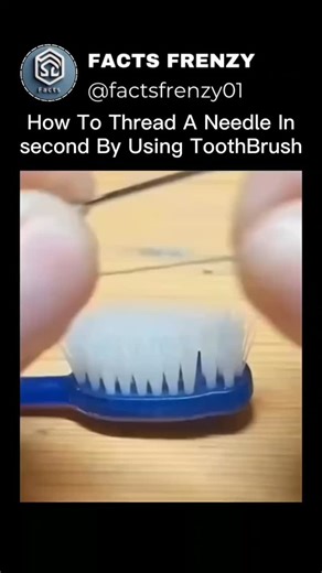 FACTS FRENZY on Instagram: "Thread a Needle in Seconds-with a Toothbrush? 🪥 🧵🪡 Sometimes, the simplest tools hide the most surprising power. What if we told you that the answer to threading a needle-something many of us struggle with-is sitting in your bathroom? In this video, we show you a mind-blowing sewing hack: using the bristles of a toothbrush to thread a needle quickly, smoothly, and without the usual squinting and frustration. Yes, it sounds crazy... until you try it. This isn’t just