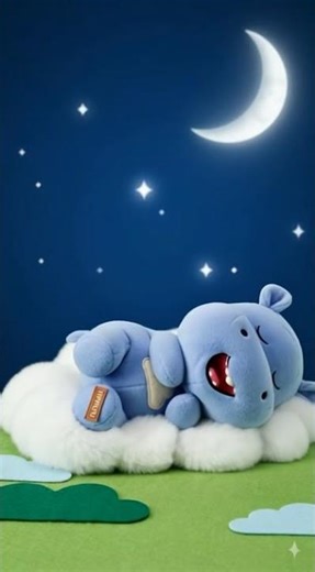 Sweet Dreams! 🌙 Adorable Blue Hippo Waking Up on a Cloud ☁️💙