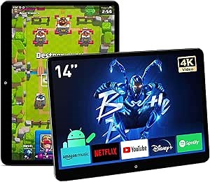 XTRONS 14 Inch 4K Video Player - 4G+64G Android 11 Car TV Headrest Monitor Tablet for Back Seat with Wi-Fi and Bluetooth, 90° Rotatable IPS Touch Screen Support HDMI/Mirror Link/Gravity Sensing (2PCS)