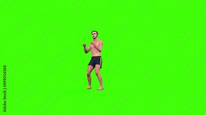 4k animation of athlete boy boxing punches and warming up his body with a front camera view on the green screen, The 3D character of a young boy exercises before a boxing match in shorts on chroma key Stock Video