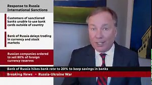 The ruble sank more than 30 per cent against the U.S. dollar early Monday. Russia's central bank sharply raised its key rate in a desperate attempt to prevent runs on the banks. | CBC News
