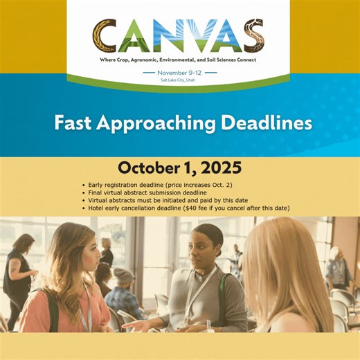 Deadlines are fast approaching for #CANVAS25. 👉 October 1, 2025: • Early registration deadline (price increases Oct. 2) • Final virtual abstract submission deadline • Virtual abstracts must be initiated and paid by this date • Hotel early cancellation deadline ($40 fee if you cancel after Oct. 1) Save some money and register now & if you're considering submitting a virtual abstract—get it done! https://ow.ly/nLTP50WEULp CANVAS 2025 | November 9-12, 2025 | Salt Lake City, UT #ScienceConference #