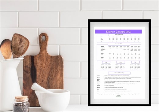 Lilac Kitchen Conversion Chart Printable, Baking Measurements (digital Download) - Etsy UK