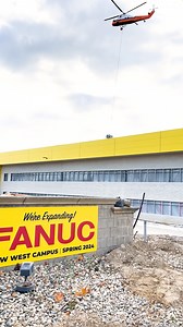 16K views · 285 reactions | It's been 1 year since we've broke ground on our new West Campus facility!️ While the weather may be cooling down, we're already gearing up for the summer heat with the help of our chopper dropping off the cool AC units. #automation #robots #cnc #robodrill #mfg #growth #mfgexpansion #USAmfg #industrialautomation | FANUC America Corporation | Facebook