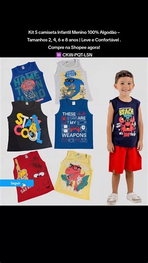 Kit 5 camiseta Infantil Menino 100% Algodão .Compre na Shopee agora!🆔️ CKW-PQT-LSN