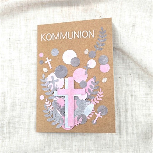 Handmade Communion Card | First Communion Greeting Card | Modern Card With Cross and Leaves - Etsy
