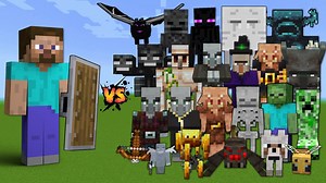 Steve with shield vs Every mob in Minecraft (Java Edition) – ME vs All Mobs (No Armor, No weapons)