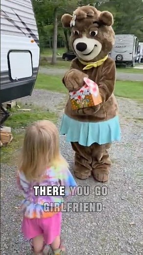 Cindy Bear delivering cookies at Binghamton Jellystone #Jellystone #jellystonepark #campground