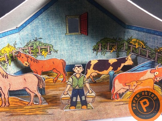 BARN & ANIMALS Scene Vintage French Cut Out Paper Model (2x Printable A4 Download) - Etsy