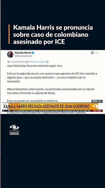 Kamala Harris se pronuncia sobre caso de Joan Sebastián Durán, colombiano asesinado por ICE