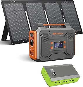 300W Solar Powered Power Bank Generator with 60W Panel, Portable Solar Power Station with DC AC Outlet 110V for Laptop Smart Devices RV Outdoor Camping