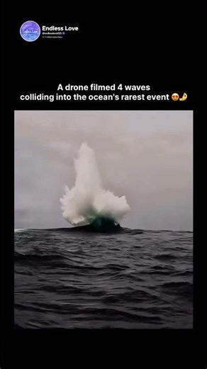 A drone filmed 4 waves colliding into the ocean's rarest event 😍🤌