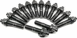 RISON-Titanium M8/M10 Titanium Exhaust Manifold Stud Kit Burnt Blue/Original/Red GR5 Titanium Bolt Kit 12 PCS/Set (M8x1.25x45mm, Black)