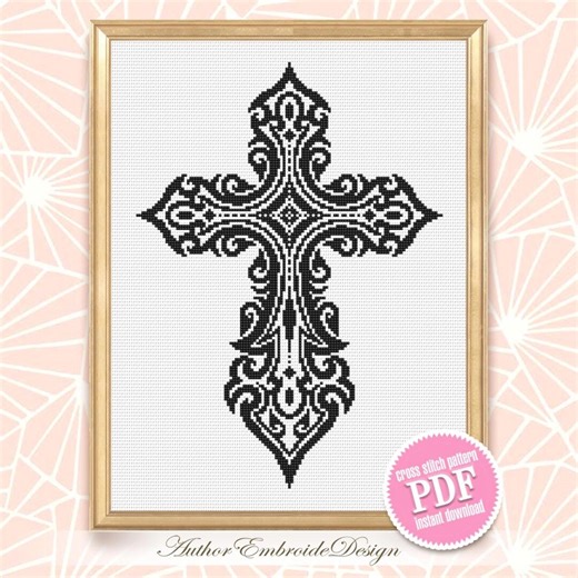 Victorian Gothic Cross Stitch Pattern PDF Instant Download Monochrome Cross Stitch Chart, Vintage Goth Cross Pattern Digital PDF #X26 - Etsy
