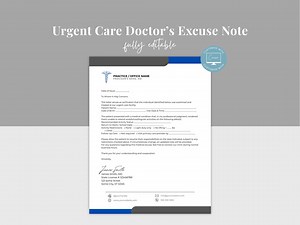 Urgent Care Doctor's Excuse Note Template, Editable Dr Note for Work & School, Doctor Excuse Letter, Canva Editable, Note With Signature - Etsy